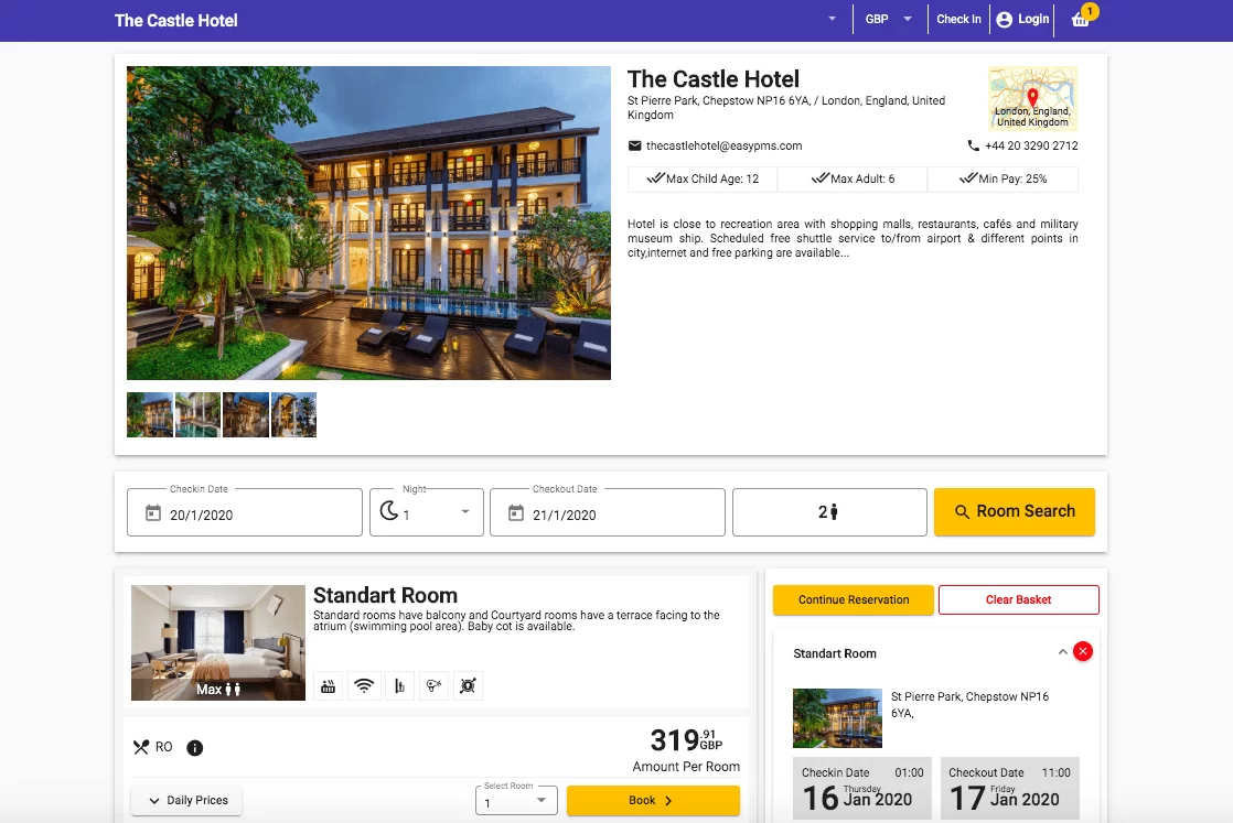 Otel Rezervasyon sayfası , Hotel Software Online booking Page